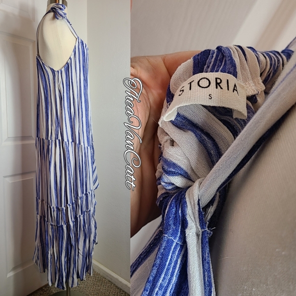 STORIA blue Ocean Waves Striped Relaxed Fit Maxi Dress with adjustable straps 🦋 - Picture 7 of 8